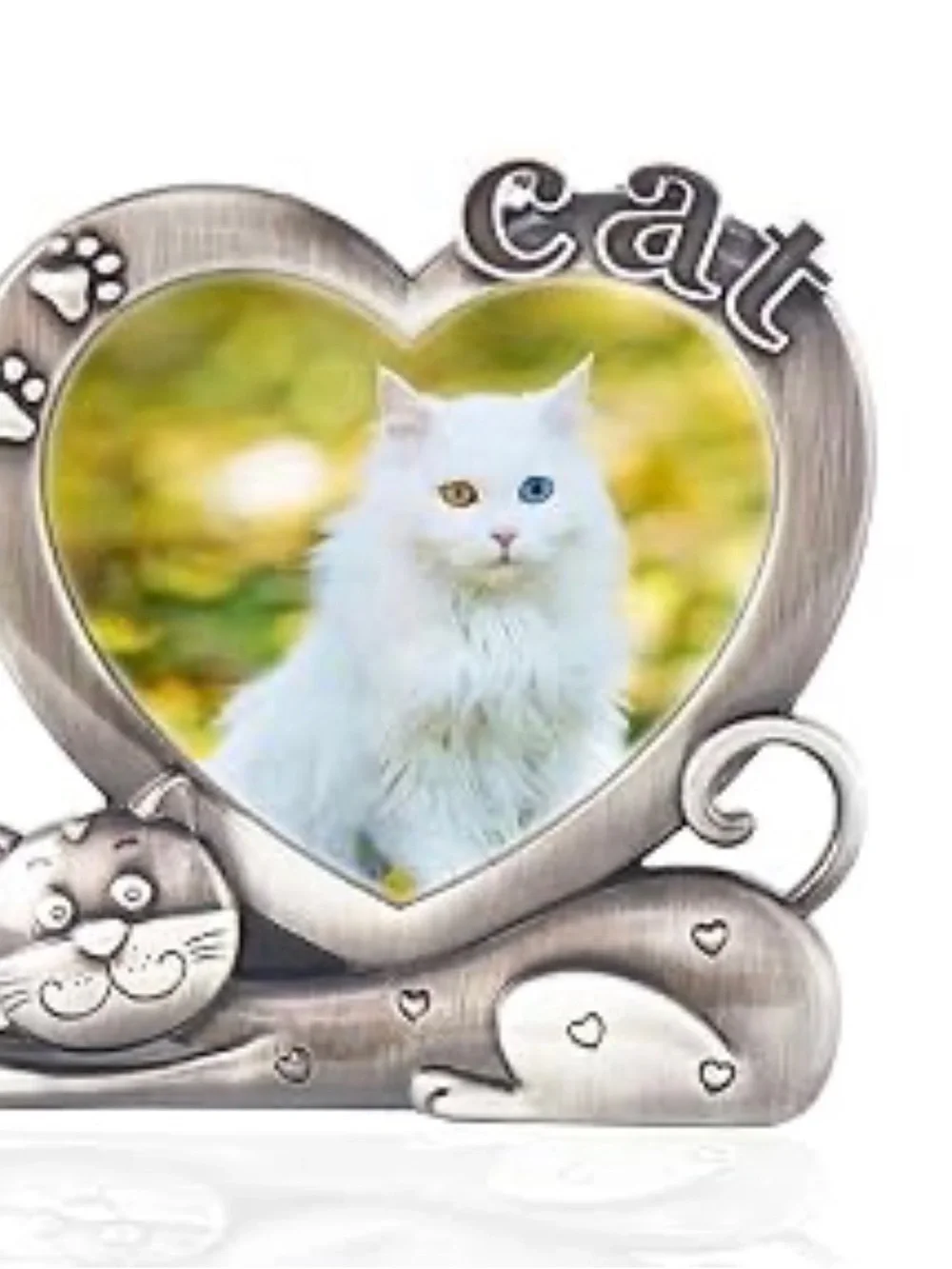 Silver Heart Cat Photo Frame - White Accent